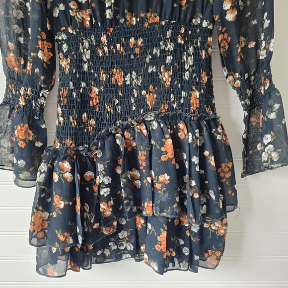 Princess Polly Evening Bloom Green Floral Ruffled Long Sleeve Mini Dress 2 - Picture 6 of 9